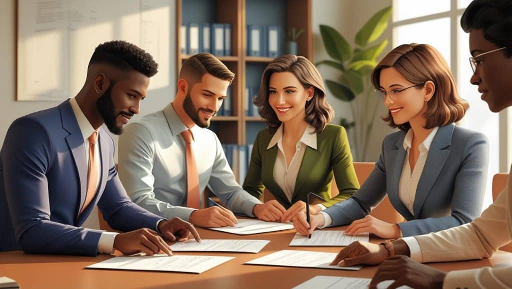 What Does an Estate Attorney Do? Discover How They Protect Your Assets and Legacy 1 Group of estate attorneys working together on legal documents, representing what does an estate attorney do in estate planning and asset protection.